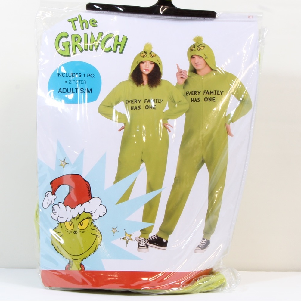 Classic Dr. Suess Grinch Adult Zipster Onesie for Size S/M